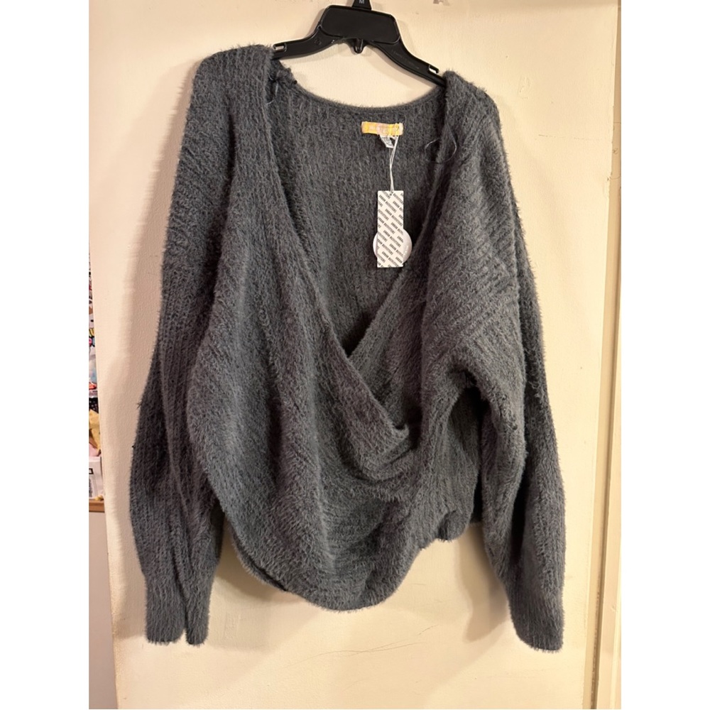 Urban outfitters fuzzy gray cross wrap sweater cardigan